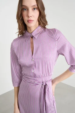 Abito in twill stampato - Viola Bianco