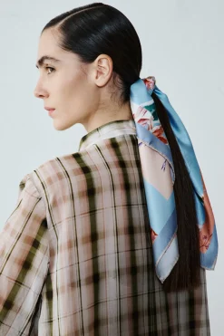 Abito in voile check con colletto alla coreana - Rosa Verde