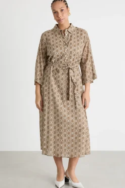 Abito in voile con stampa - Beige