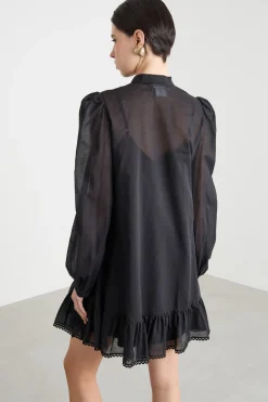 Abito in voile di cotone con manica ampia - Nero