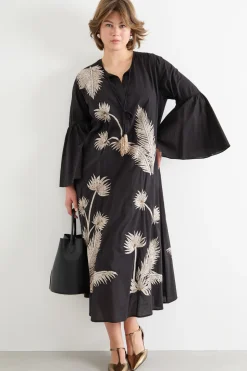 Abito in voile di cotone ricamato - Nero