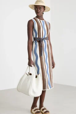 Abito longuette in filato fantasia - Blu Marrone