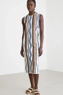 Abito longuette in filato fantasia - Blu Marrone
