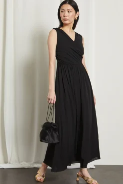 Abito lungo con drappeggi - Nero