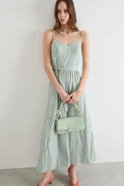 Abito lungo con scollo a cuore - Verde Bianco