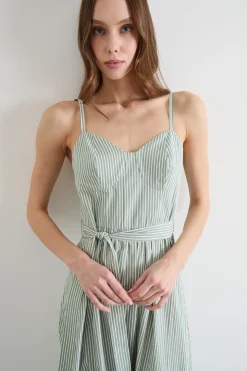 Abito lungo con scollo a cuore - Verde Bianco