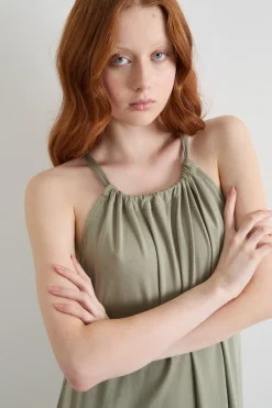 Abito lungo con scollo all'americana - Verde