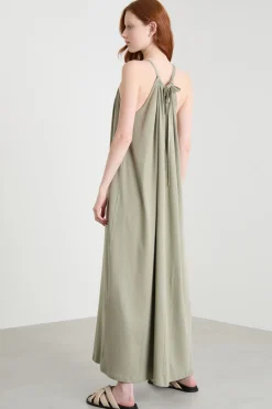 Abito lungo con scollo all'americana - Verde