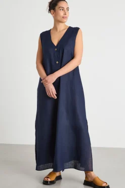 Abito lungo con scollo a V - Blu