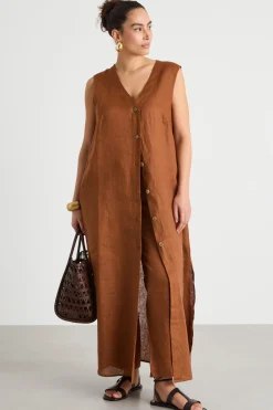 Abito lungo con scollo a V - Marrone