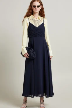 Abito lungo con spalline - Blu Notte