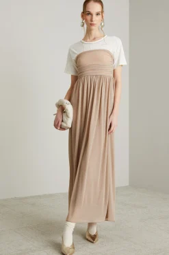 Abito lungo glitter - Beige