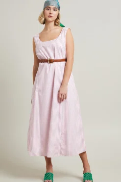 Abito lungo in cotone - Bianco Rosa