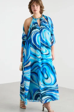 Abito lungo in georgette - Azzurro