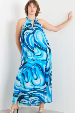 Abito lungo in georgette - Azzurro
