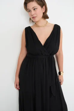 Abito lungo in georgette - Nero