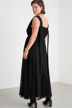 Abito lungo in georgette - Nero