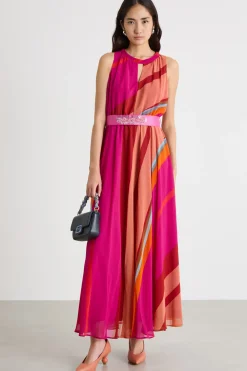 Abito lungo in georgette - Rosa Rosso