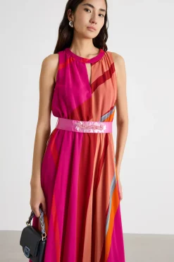Abito lungo in georgette - Rosa Rosso