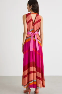 Abito lungo in georgette - Rosa Rosso