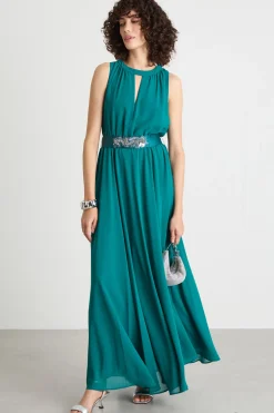 Abito lungo in georgette - Verde