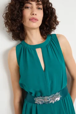 Abito lungo in georgette - Verde