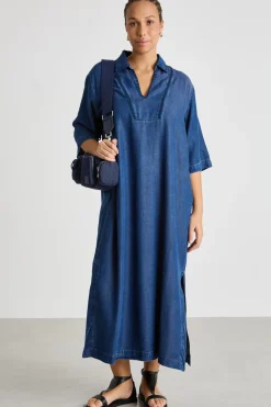 Abito lungo in jeans con spacchi - Blu