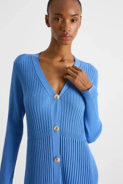 Abito lungo in maglia - Azzurro