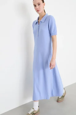Abito lungo in maglia - Azzurro