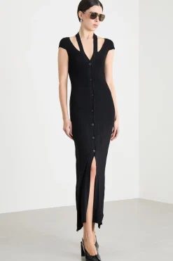 Abito lungo in maglia con dettagli cut-out - Nero