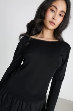 Abito lungo in maglia e tulle - Nero