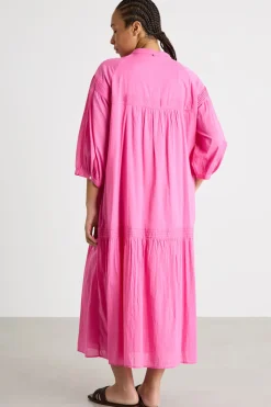 Abito lungo in mussola con plissé - Rosa