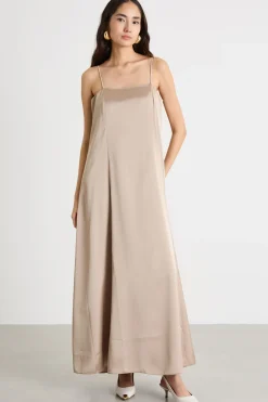 Abito lungo in raso - Beige