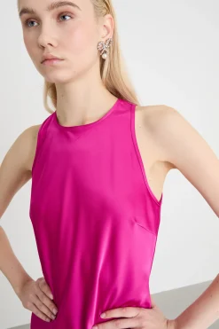Abito lungo in raso fluido - Fuxia