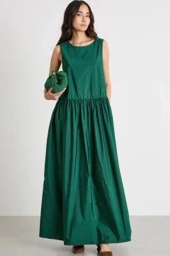 Abito lungo in taffettà - Verde