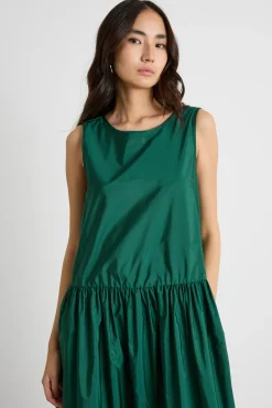 Abito lungo in taffettà - Verde