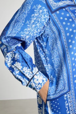 Abito lungo in twill stampato - Blu Bianco