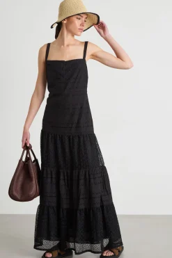 Abito lungo in voile di cotone - Nero