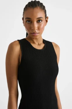 Abito lungo smanicato in maglia - Nero
