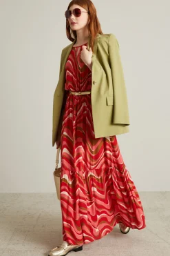 Abito maxi in crépon - Rosso Bianco