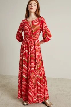 Abito maxi in crépon - Rosso Bianco