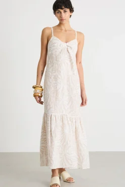 Abito maxi in puro lino - Beige Bianco