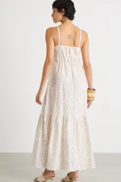 Abito maxi in puro lino - Beige Bianco