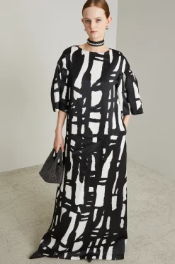 Abito maxi in seta - Nero Bianco