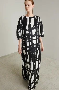 Abito maxi in seta - Nero Bianco