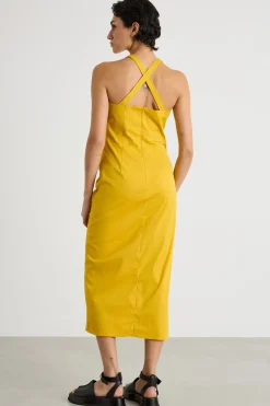 Abito midi aderente con spacco - Giallo