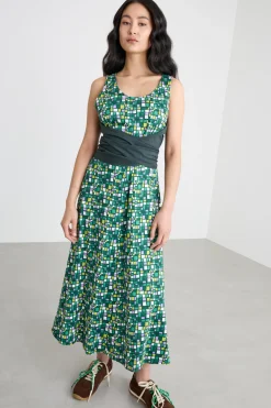 Abito midi con fascia in jersey stampato - Verde