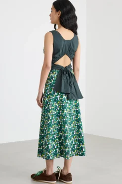 Abito midi con fascia in jersey stampato - Verde