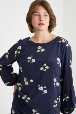 Abito midi con scollo a V sul retro - Blu