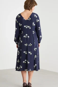Abito midi con scollo a V sul retro - Blu